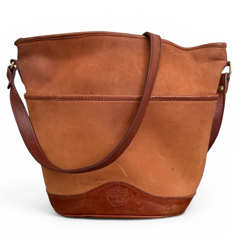 VTG Timberland‎ Leather & Suede Bucket Crossbody Shoulder Bag Brown 90s